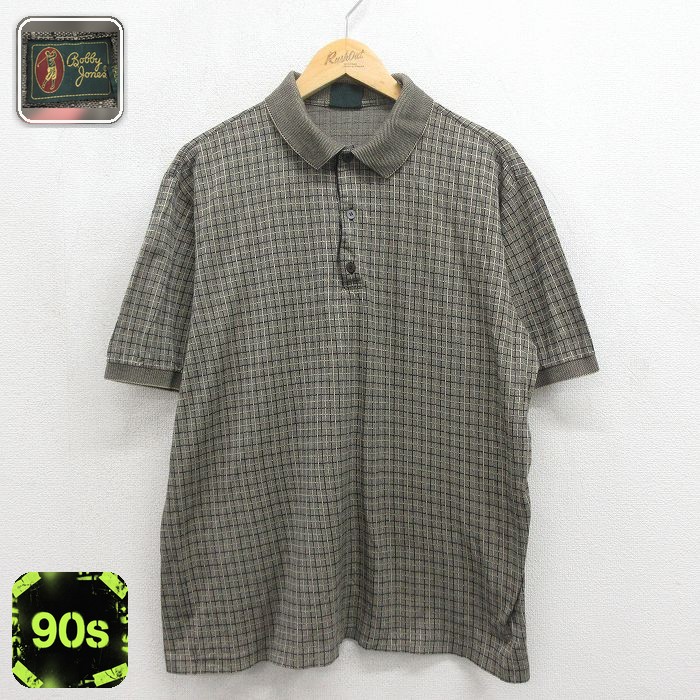 【20%OFF】グレーチェック 90s 半袖ポロシャツ メンズXL相当 | 古着