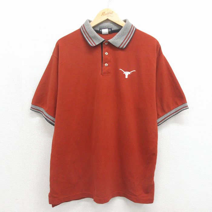 XL★古着 半袖 ポロ シャツ メンズ 90年代 90s ロングボーン 鹿の子 コットン USA製 バーガンディ 26jun02