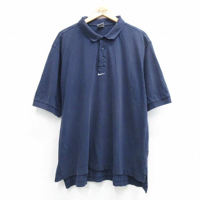 ナイキ 00s 半袖ポロシャツ ワンポイントロゴ ネイビー XL | 古着