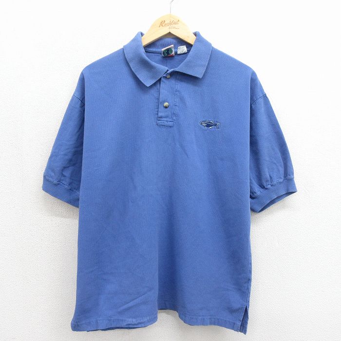 WEK 90s 半袖ポロシャツ 魚 ブルー メンズL相当 | 古着