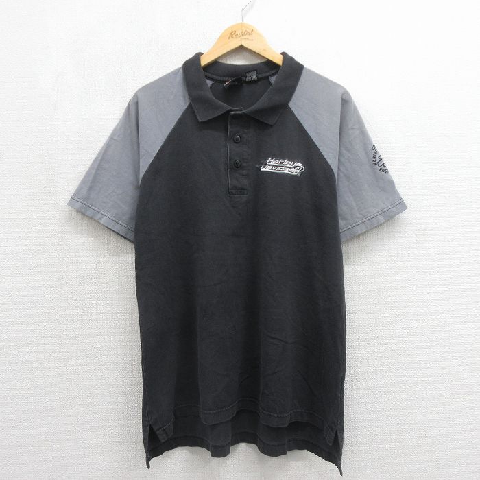 ハーレーダビッドソン 90s 半袖ポロシャツ ツートンカラー ブラック メンズXL相当 | 古着