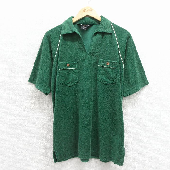 80s 半袖ポロシャツ パイル地 グリーン メンズL相当 | 古着