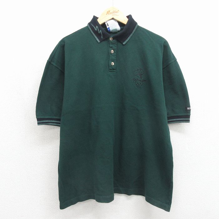 XL★古着 半袖 ポロ シャツ メンズ 00年代 00s シドニーオリンピック 鹿の子 コットン グリーン 26jun17