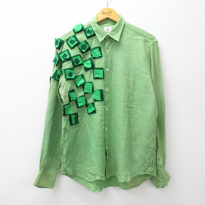 M★古着 長袖 シャツ メンズ 90年代 90s フェルト イタリア製 緑他 グリーン 24jan11 中古 トップス