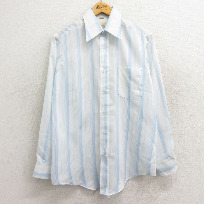 L★古着 バンヒューセン 長袖 シャツ メンズ 80年代 80s 白他 ホワイト ストライプ 24jan19 中古 トップス