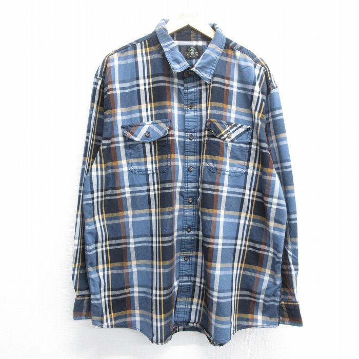 XL★古着 レッドヘッド 長袖 シャツ メンズ 00年代 00s ロング丈 大きいサイズ コットン 紺他 ネイビー チェック 24jan25 中古 トップス