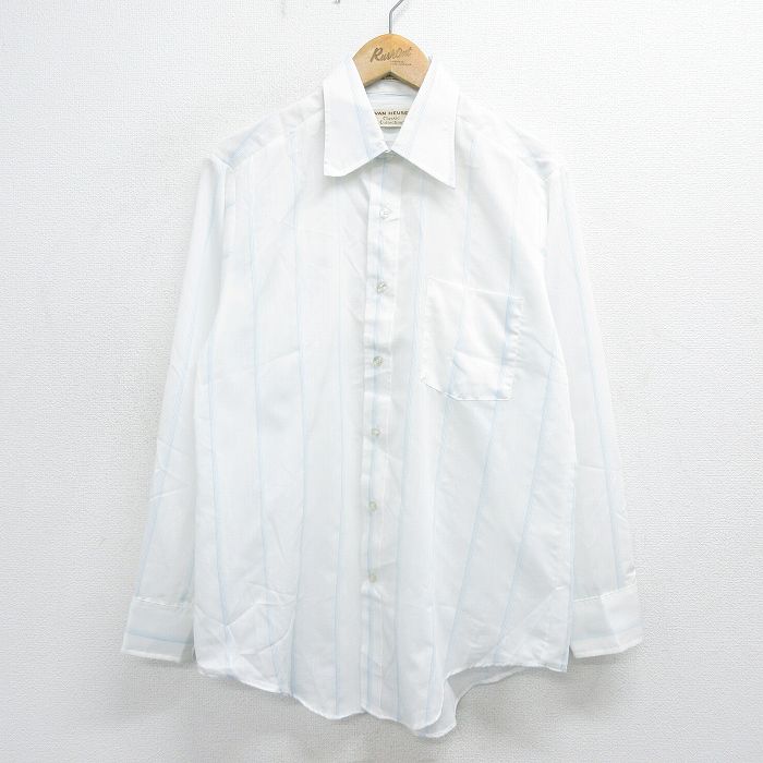 L★古着 バンヒューセン 長袖 シャツ メンズ 80年代 80s 白 ホワイト ストライプ 24jan27 中古 トップス
