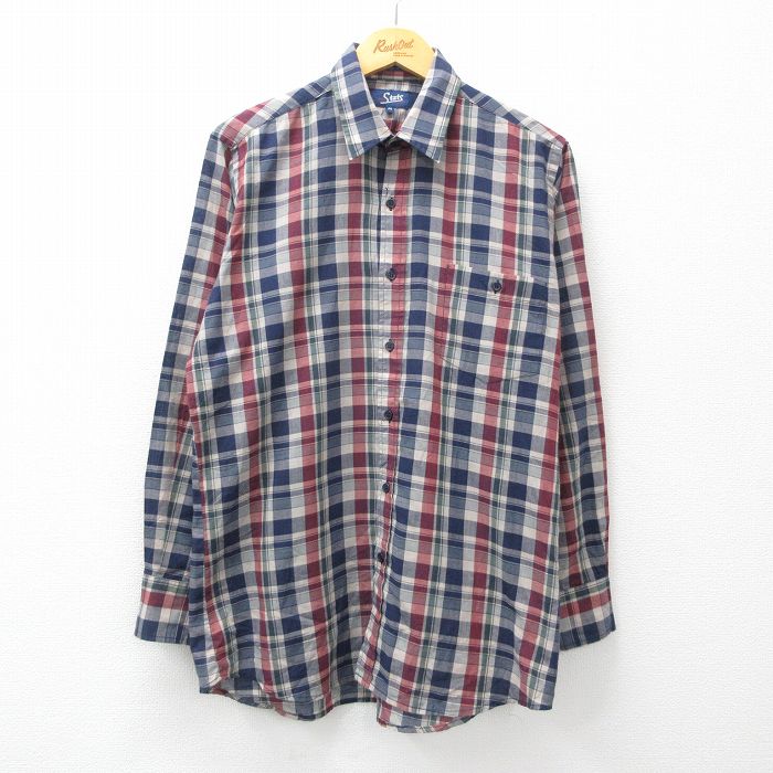 L★古着 長袖 シャツ メンズ 90年代 90s 紺他 ネイビー チェック 24jan30 中古 トップス