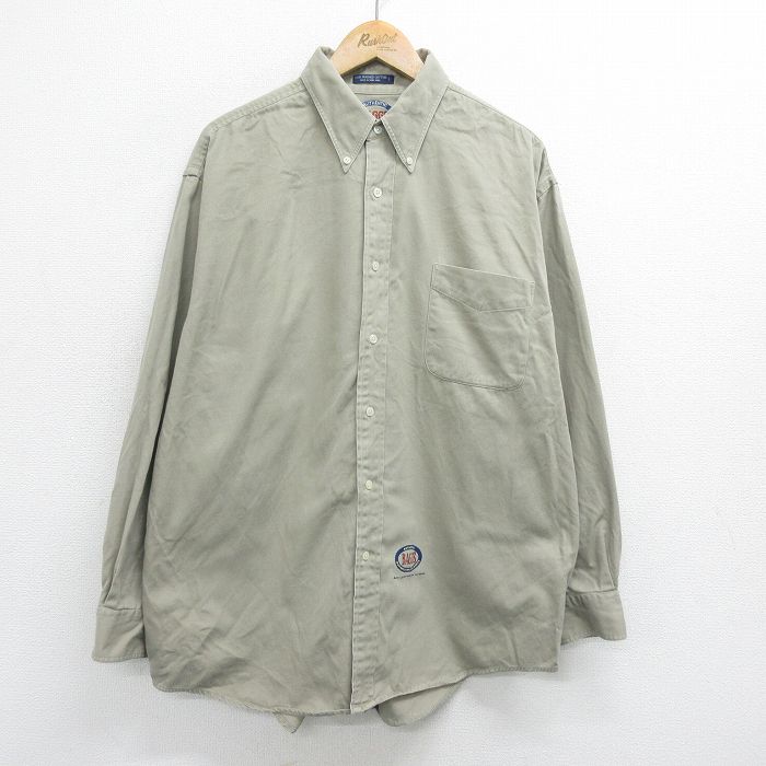 L★古着 長袖 シャツ メンズ BACGS 大きいサイズ コットン ボタンダウン ベージュ カーキ 24feb01 中古 トップス