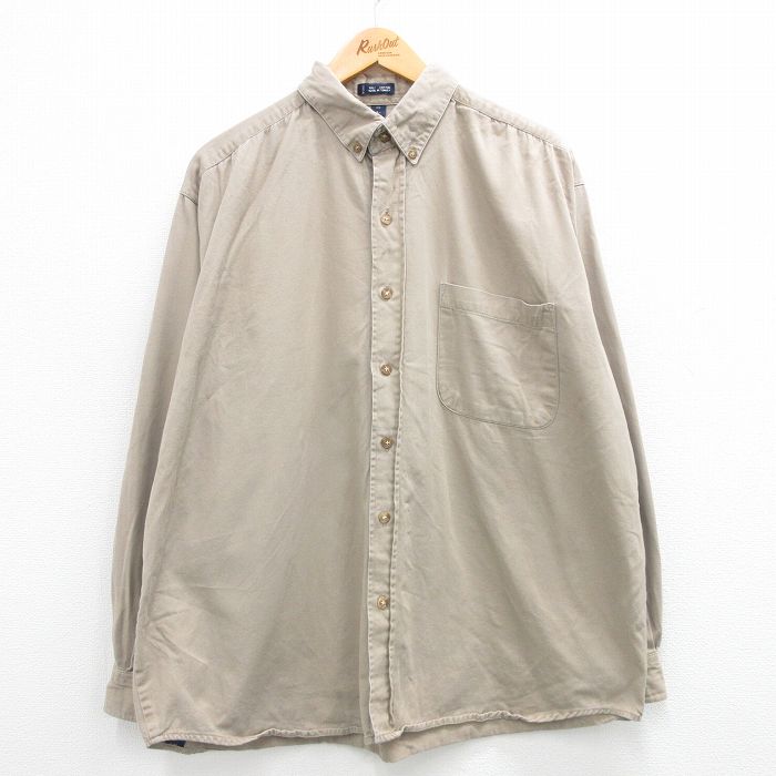 XL★古着 バンヒューセン 長袖 シャツ メンズ 90年代 90s 大きいサイズ コットン ボタンダウン ベージュ カーキ 24feb05 中古 トップス