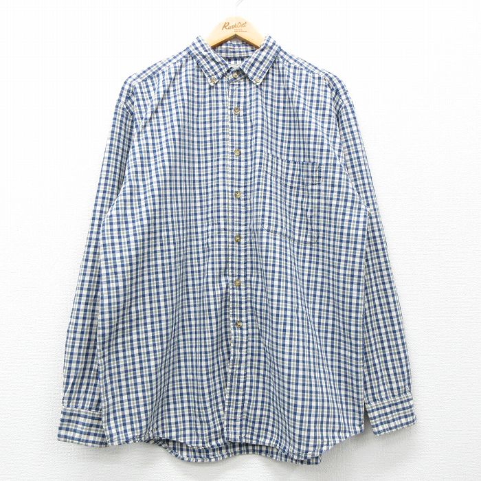 XL★古着 長袖 シャツ メンズ 00年代 00s ボタンダウン 紺他 ネイビー チェック 24feb06 中古 トップス