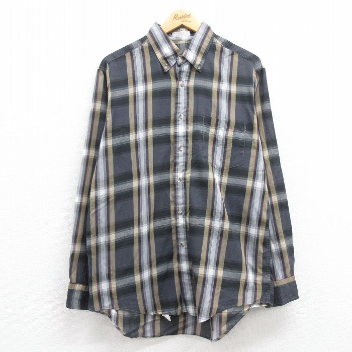 L★古着 長袖 シャツ メンズ 90年代 90s ボタンダウン 黒他 ブラック チェック 24feb07 中古 トップス