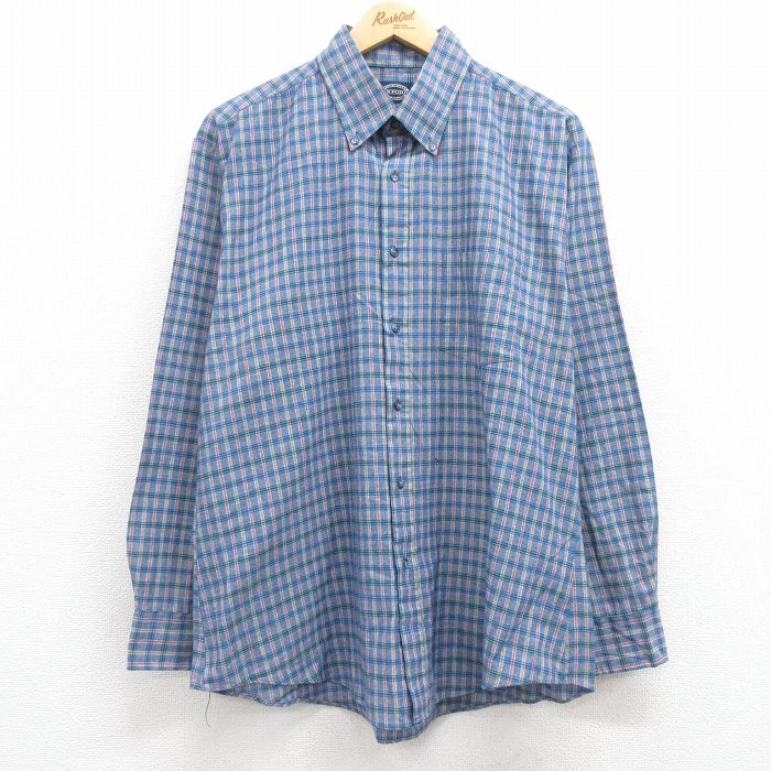 L★古着 長袖 シャツ メンズ 90年代 90s ボタンダウン 紺他 ネイビー チェック 24feb07 中古 トップス