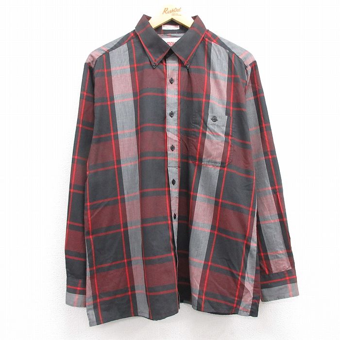 XL★古着 キャンパス 長袖 シャツ メンズ 90年代 90s ボタンダウン 黒他 ブラック チェック 24feb07 中古 トップス