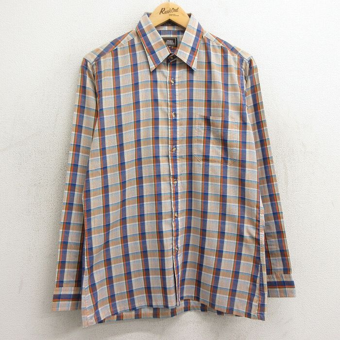 【50%OFF】M★古着 長袖 シャツ メンズ 80年代 80s ボタンダウン ベージュ系他 カーキ チェック 24feb08 中古 トップス