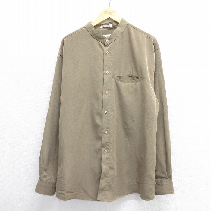 長袖シャツ ノーカラー ブラウン XL | 古着