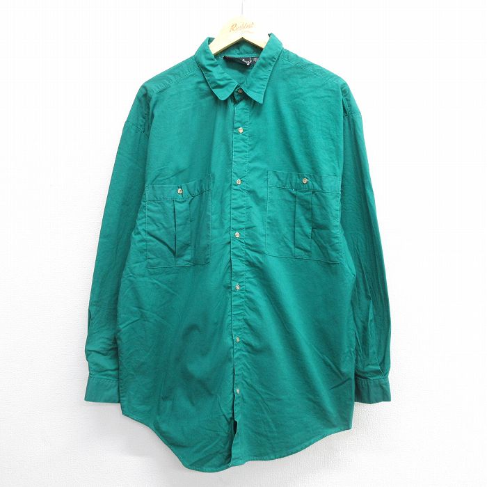 L★古着 長袖 シャツ メンズ 90年代 90s ロング丈 コットン 緑 グリーン 24feb08 中古 トップス