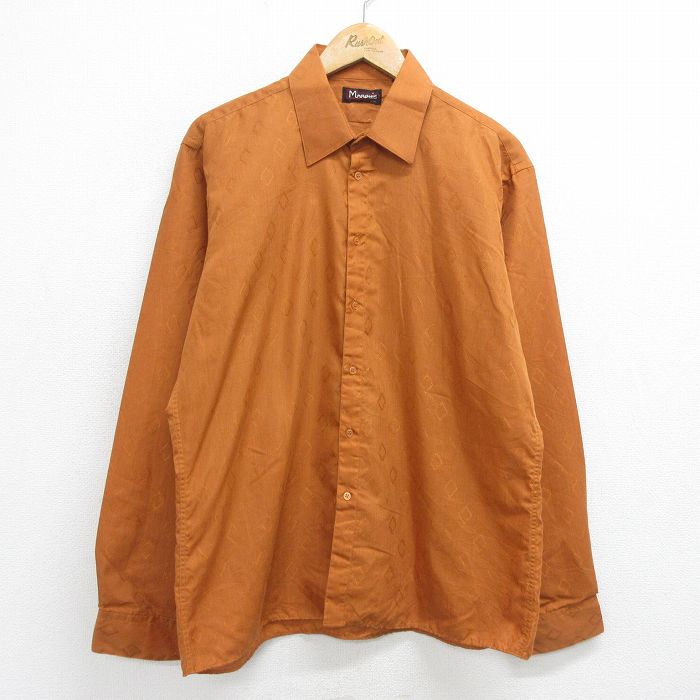 L★古着 長袖 シャツ メンズ 90年代 90s 総柄 オレンジ系 24feb12 中古 トップス