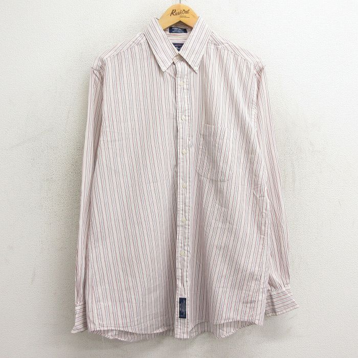 L★古着 長袖 シャツ メンズ 90年代 90s コットン ボタンダウン 白他 ホワイト ストライプ 24feb12 中古 トップス