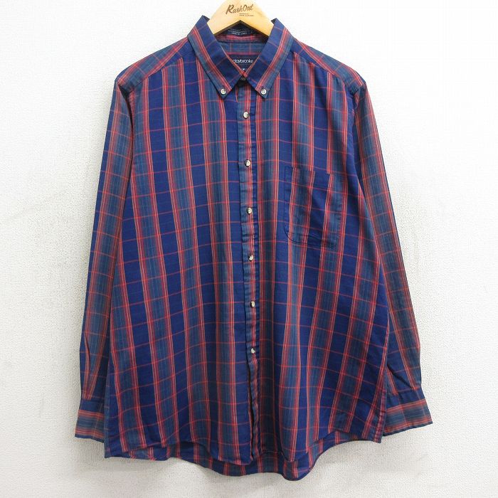 XL★古着 長袖 シャツ メンズ 80年代 80s ボタンダウン 紺他 ネイビー チェック 24feb13 中古 トップス