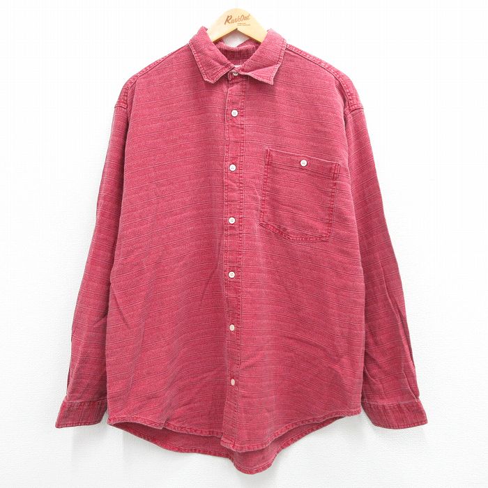 XL★古着 長袖 シャツ メンズ 00年代 00s 大きいサイズ コットン 赤 レッド 霜降り 24feb15 中古 トップス