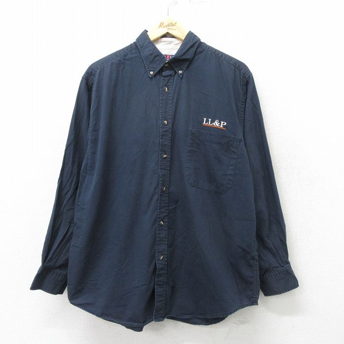XL★古着 ジャージーズ 長袖 シャツ メンズ 00年代 00s LL&P コットン ボタンダウン 紺 ネイビー 24feb19 中古 トップス