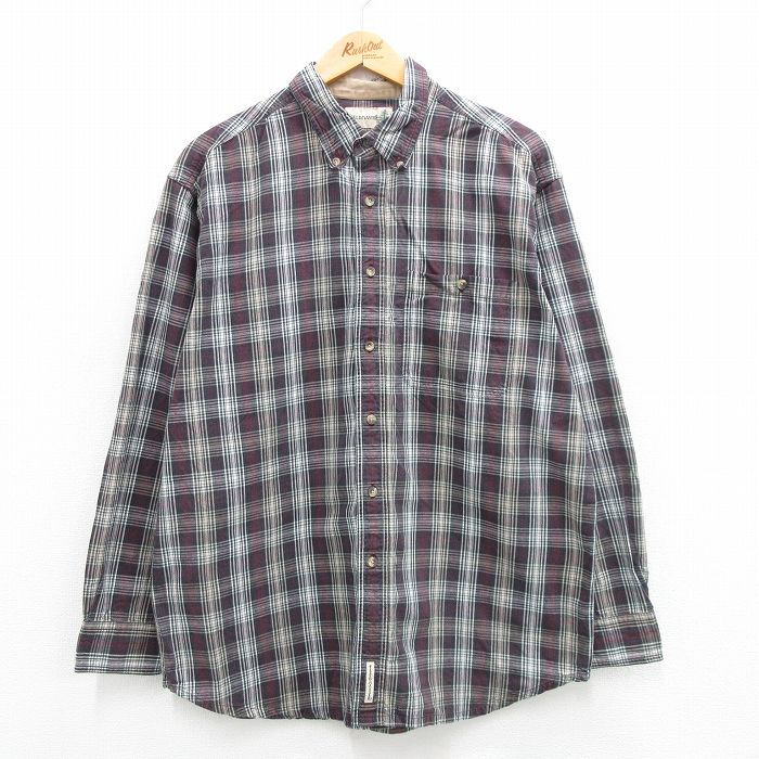L★古着 長袖 シャツ メンズ コットン ボタンダウン 紫系他 パープル チェック 24feb20 中古 トップス