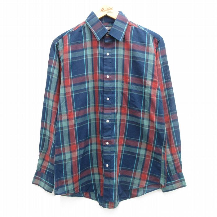 【50%OFF】L★古着 長袖 シャツ メンズ 90年代 90s 紺他 ネイビー チェック 24feb20 中古 トップス
