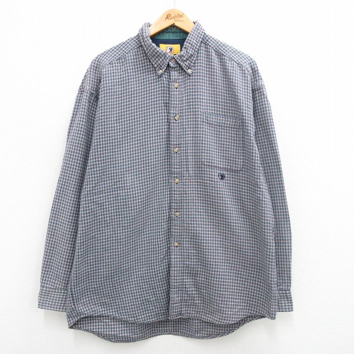 XL★古着 ダックヘッド 長袖 シャツ メンズ コットン ボタンダウン 紺他 ネイビー チェック 24feb22 中古 トップス