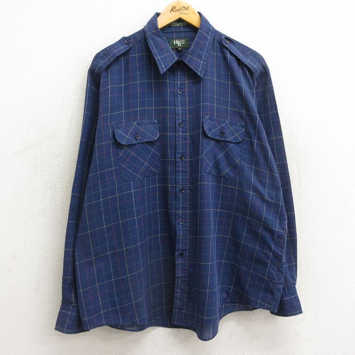 90s 長袖シャツ チェック ネイビー XL | 古着
