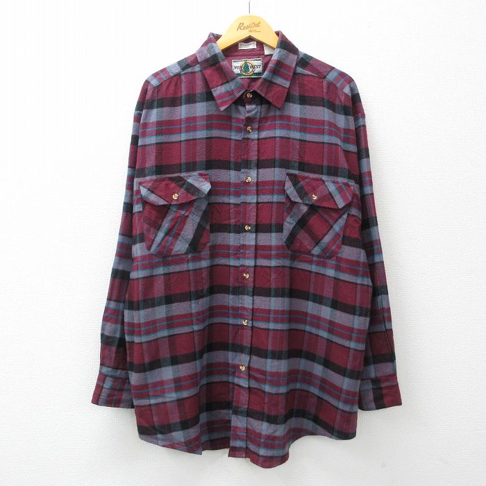 XL★古着 長袖 シャツ メンズ 00年代 00s 大きいサイズ ボタンダウン エンジ他 チェック 24feb23 中古 トップス