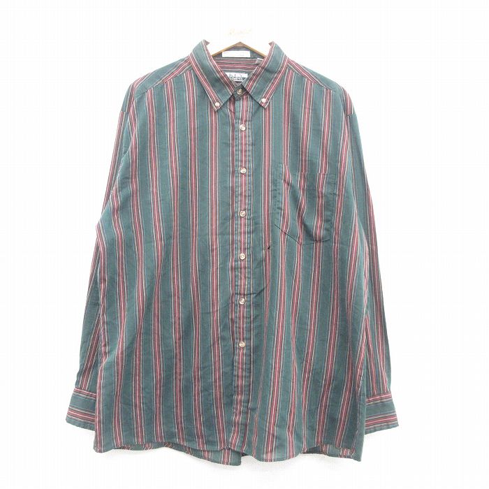 キー 90s 長袖シャツ ストライプ グリーン XL | 古着