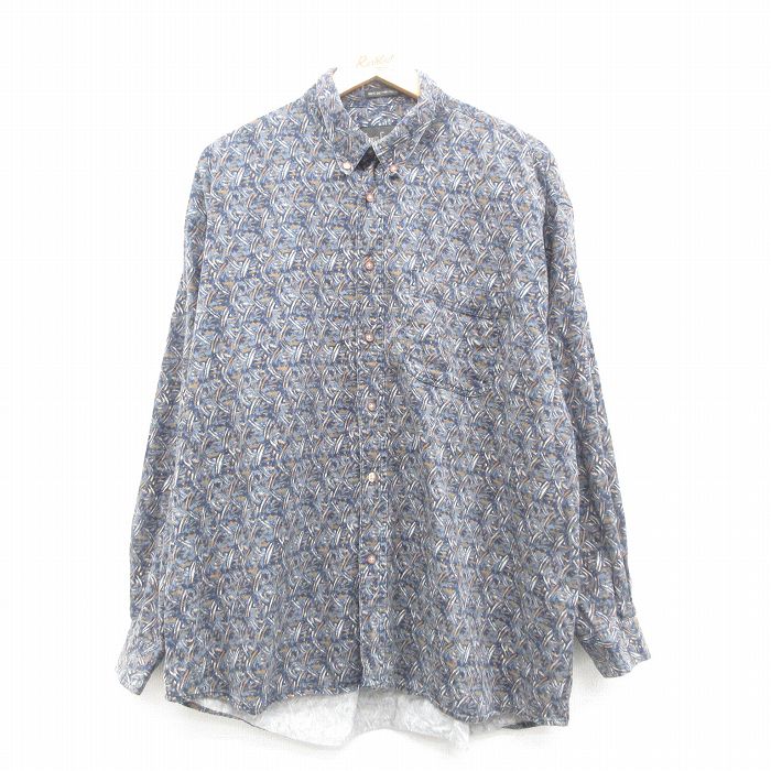 XL★古着 長袖 シャツ メンズ 00年代 00s ボタンダウン 紺他 ネイビー 24may20 中古 トップス
