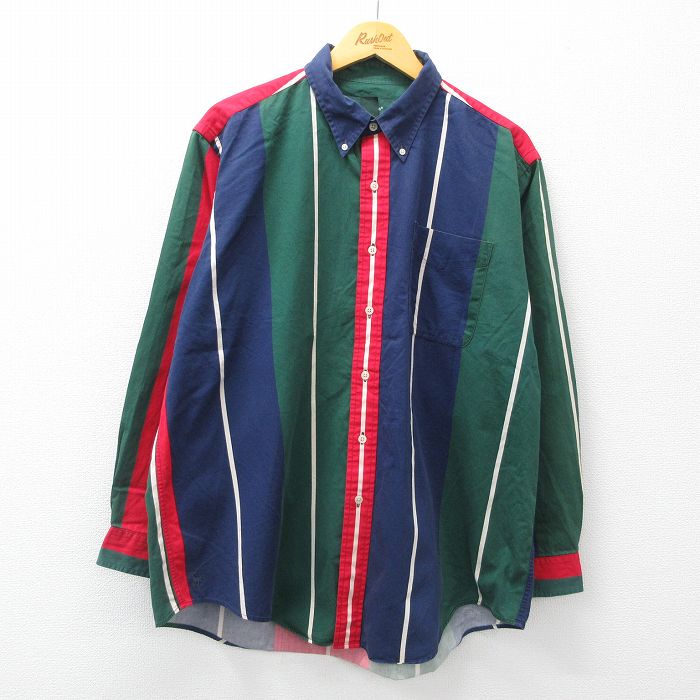 90s 長袖シャツ ネイビーストライプ XL | 古着