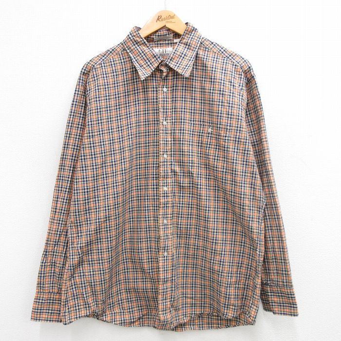 XL★古着 長袖 シャツ メンズ 80年代 80s コットン 紺他 ネイビー チェック 24jun05 中古 トップス