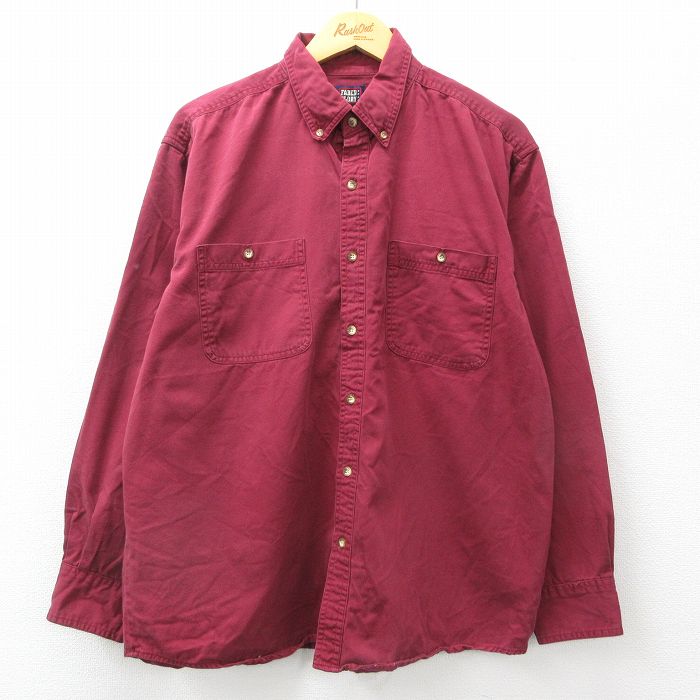 XL★古着 長袖 シャツ メンズ 00年代 00s コットン ボタンダウン エンジ 24aug01 中古 トップス