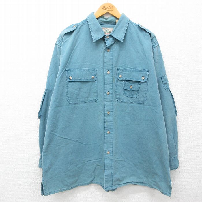 XL★古着 レッドヘッド 長袖 シャツ メンズ 90年代 90s 大きいサイズ コットン 青緑 24aug20 中古 トップス