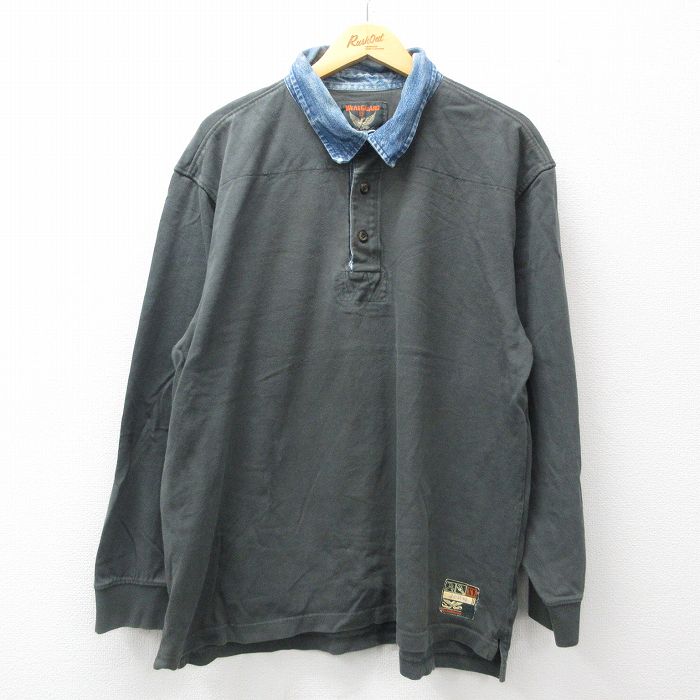XL★古着 Wear Guard 長袖 トップス メンズ 00年代 00s 襟デニム 緑他 グリーン 24aug28 中古