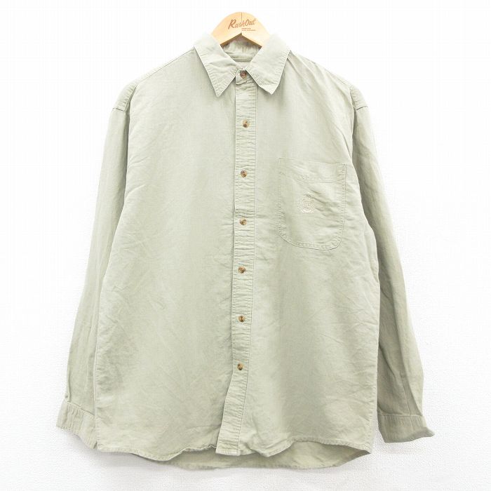 M★古着 ビューグルボーイ 長袖 シャツ メンズ 00年代 00s ワンポイントロゴ 緑系 グリーン 24aug31 中古 トップス