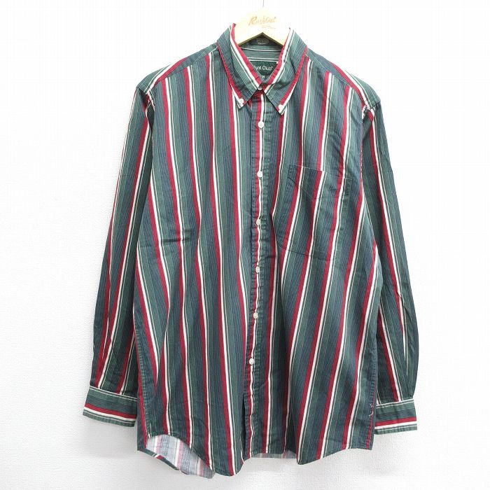 XL★古着 長袖 シャツ メンズ 00年代 00s コットン ボタンダウン 緑他 グリーン ストライプ 24sep11 中古 トップス