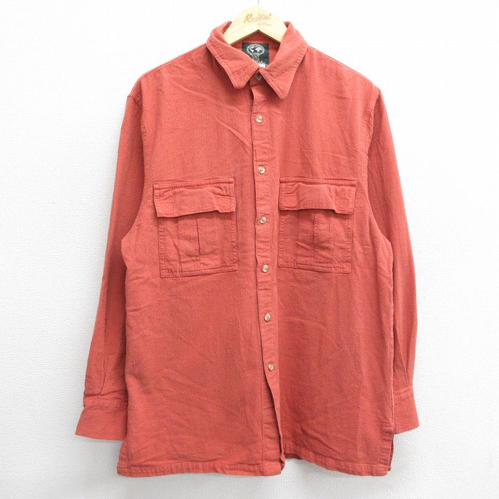 XL★古着 長袖 シャツ メンズ 90年代 90s コットン カナダ製 エンジ系 24sep11 中古 トップス