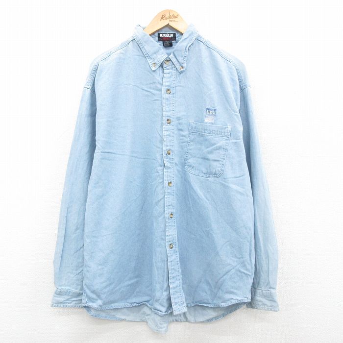 XL★古着 長袖 シャツ メンズ 00年代 00s HBSJ 大きいサイズ コットン ボタンダウン 薄紺 ネイビー デニム 24sep13 中古 トップス