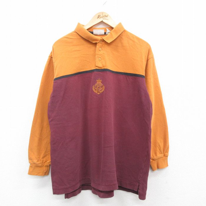 L★古着 エアロポステール AEROPOSTALE 長袖 ポロ シャツ メンズ 90年代 90s コットン エンジ他 24sep30 24oct01 中古 トップス