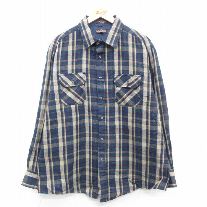 90s 長袖シャツ ネイビーチェック XL | 古着