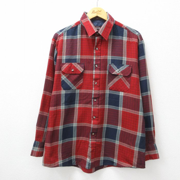 【50%OFF】XL★古着 長袖 シャツ メンズ 90年代 90s 赤他 レッド チェック 24oct10 中古 トップス