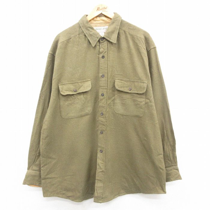 XL★古着 長袖 シャツ メンズ 00年代 00s 大きいサイズ ロング丈 緑系 グリーン 24oct21 中古 トップス