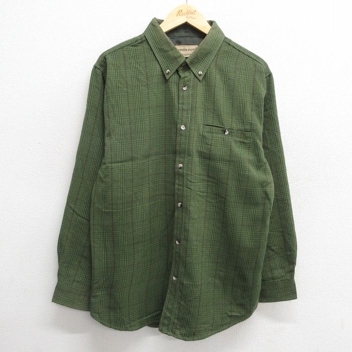 M★古着 長袖 シャツ メンズ 00年代 00s ボタンダウン 緑他 グリーン チェック 24nov09 中古 トップス