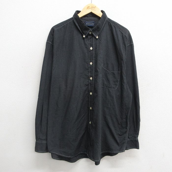 XL★古着 ベーシックエディションズ 長袖 シャツ メンズ 00年代 00s 大きいサイズ ボタンダウン 黒系 ブラック ストライプ 【spe】 24nov09 中古 トップス