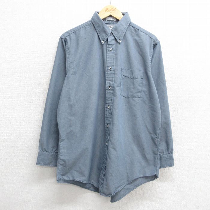 XL★古着 長袖 シャツ メンズ 90年代 90s ボタンダウン USA製 薄紺 ネイビー 24nov09 中古 トップス