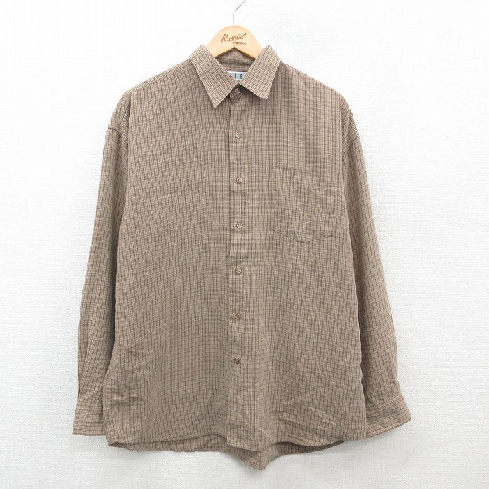 【50%OFF】XL★古着 長袖 シャツ メンズ 00年代 00s ベージュ他 カーキ チェック 24nov14 中古 トップス